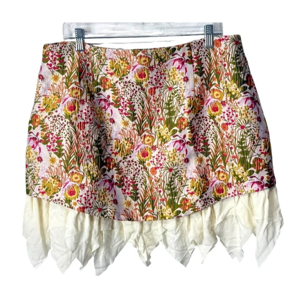 Mare Mare Anthropologie Womens XL Floral Mini Skirt With Ruffle Hem Fairly NEW - Picture 2 of 7